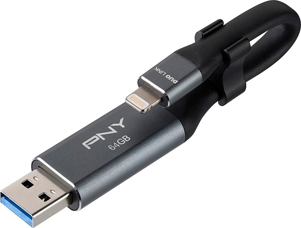 Pen Drive PNY - DUO Link 64GB USB 3.0 OTG Flash Drive para dispositivos iOS e computadores - Cinza-P-FDI64GLA02GC-RB