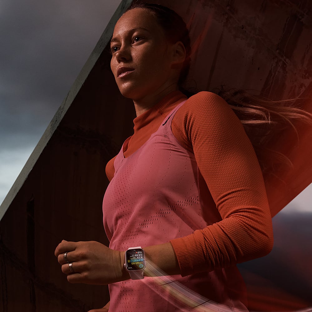 Apple Watch Series 9 (GPS) Caixa de alumínio Midnight de 41 mm com pulseira esportiva Midnight com oxigênio no sangue - S/M - Midnight-MR8W3LL/A