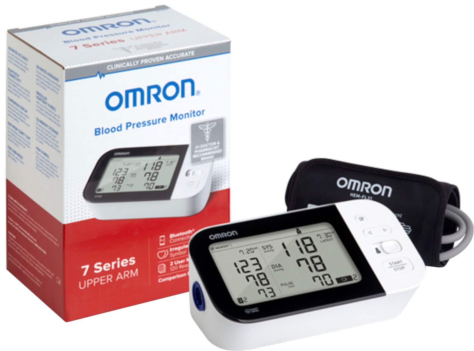 Omron - Série 7 - Monitor de pressão arterial sem fio para braço - Branco/Preto-BP7350