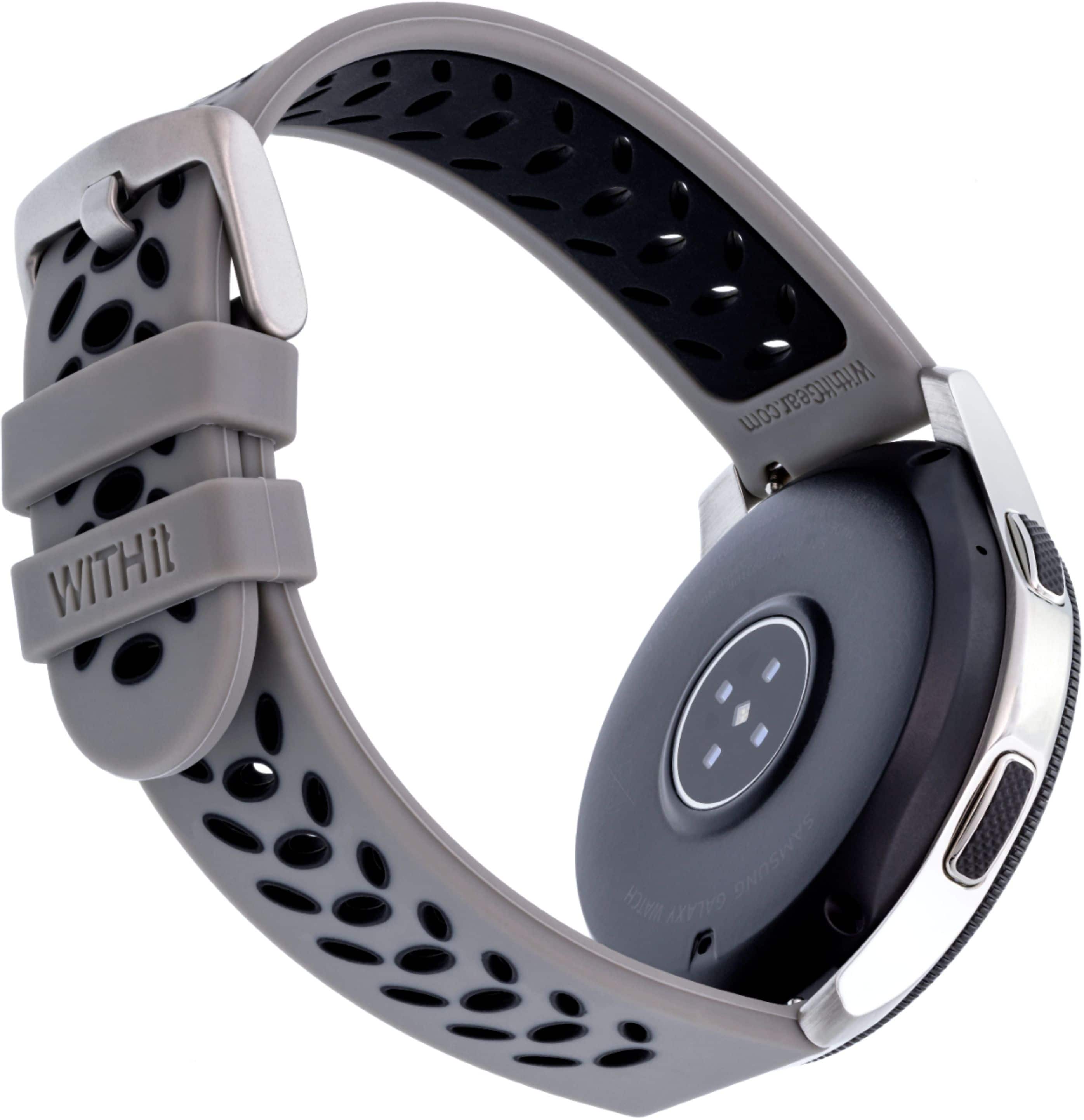 COMit - Kit de banda esportiva universal de silicone e malha p/ smartwatch com 2 pacotes p/ Samsung Galaxy 22mm - tecido preto/cinza/preto-54286BBR