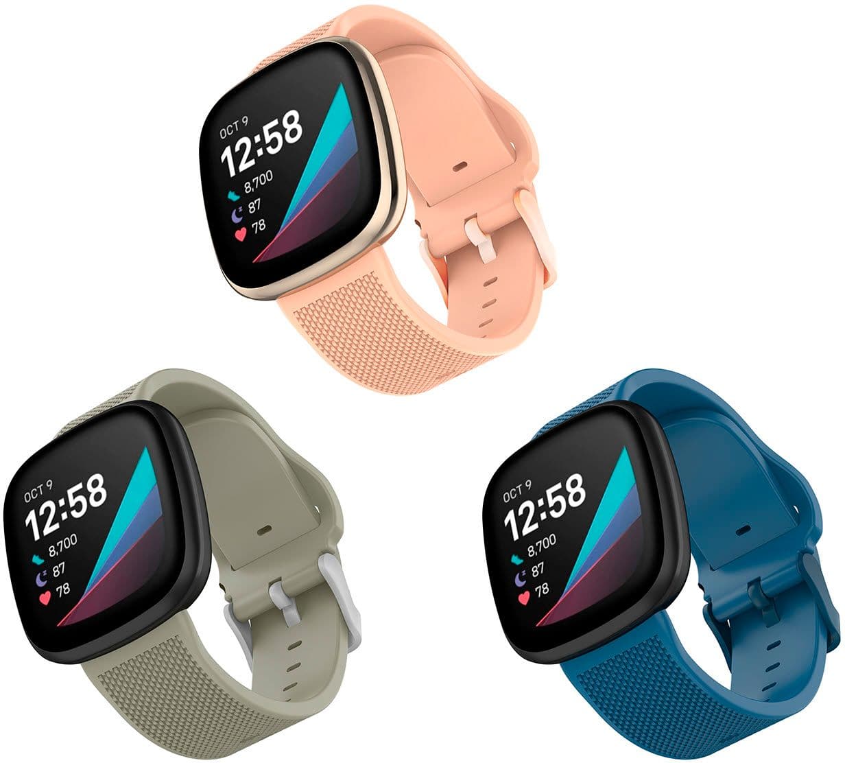 COMIt – Fitbit Versa 3 e Fitbit Sense Silicone Tamanho único pulseira de relógio – Marinho/Cinza Claro/Rosa Blush-54403BBR
