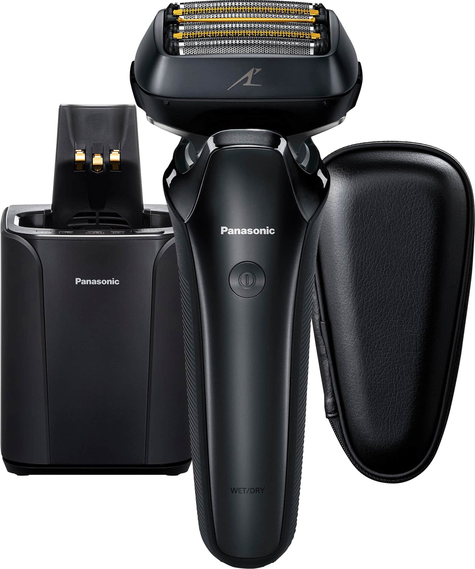 Panasonic - Barbeador elétrico Arc6 de seis lâminas úmidas/secas com limpeza automática e estação de carregamento - Preto-ES-LS9A-K