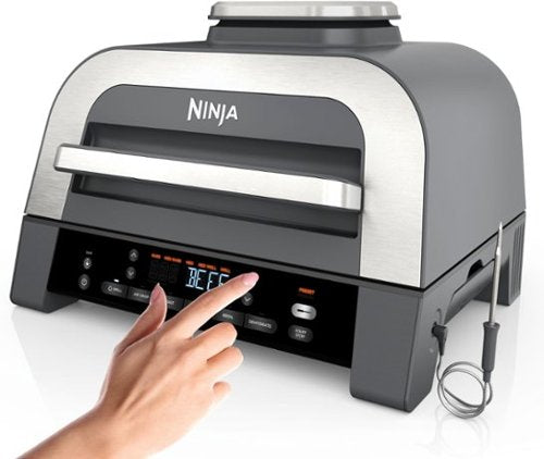 Ninja - Foodi Smart XL 6 em 1 churrasqueira interna de bancada com sistema Smart Cook, fritadeira de ar de 4 litros - cinza escuro/inox-DG551