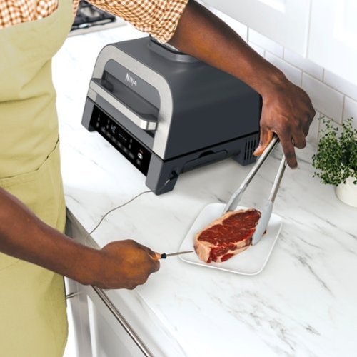 Ninja - Foodi Smart XL 6 em 1 churrasqueira interna de bancada com sistema Smart Cook, fritadeira de ar de 4 litros - cinza escuro/inox-DG551
