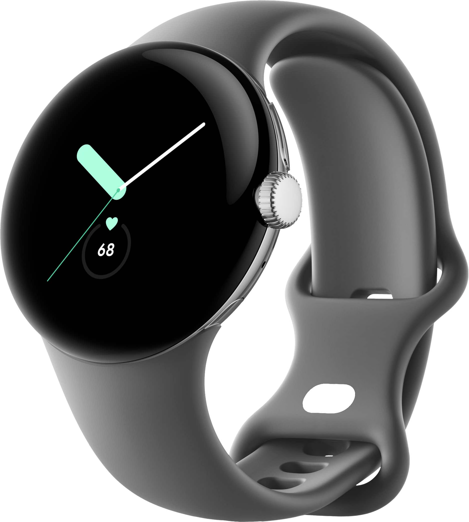 Google - Pixel Watch Prata Aço Inoxidável Smartwatch 41mm com Carvão Active Band Wifi/BT - Prata/Carvão-GA03305-US