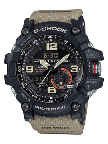 Casio - Relógio masculino G-Shock Mudmaster com sensor duplo analógico-digital 55 mm - Tan-GG1000-1A5