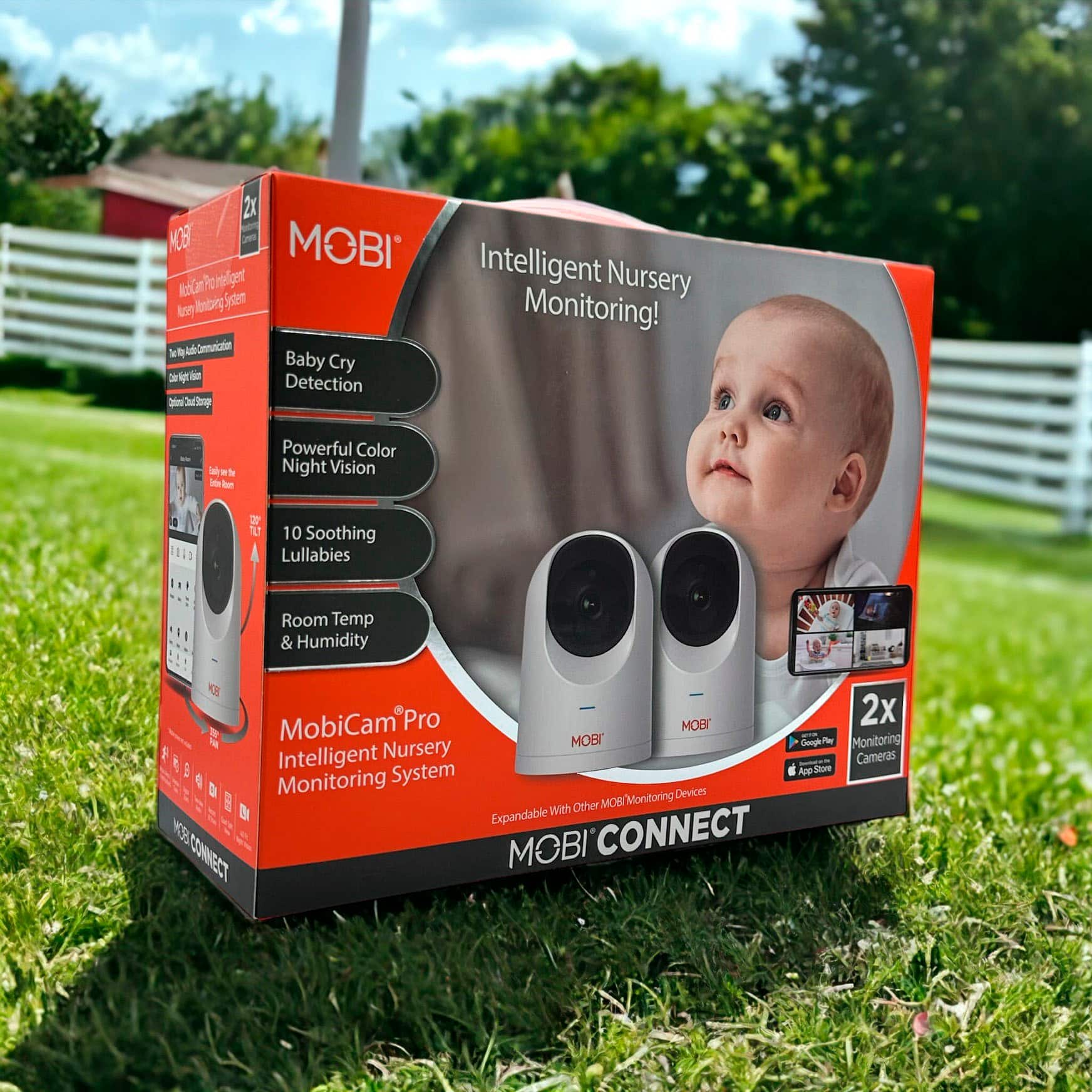 MOBI - Cam PRO HD 2Pk WiFi Pan & Tilt Video Baby Monitor com áudio bidirecional, visão noturna colorida e detecção de choro - Branco-70666
