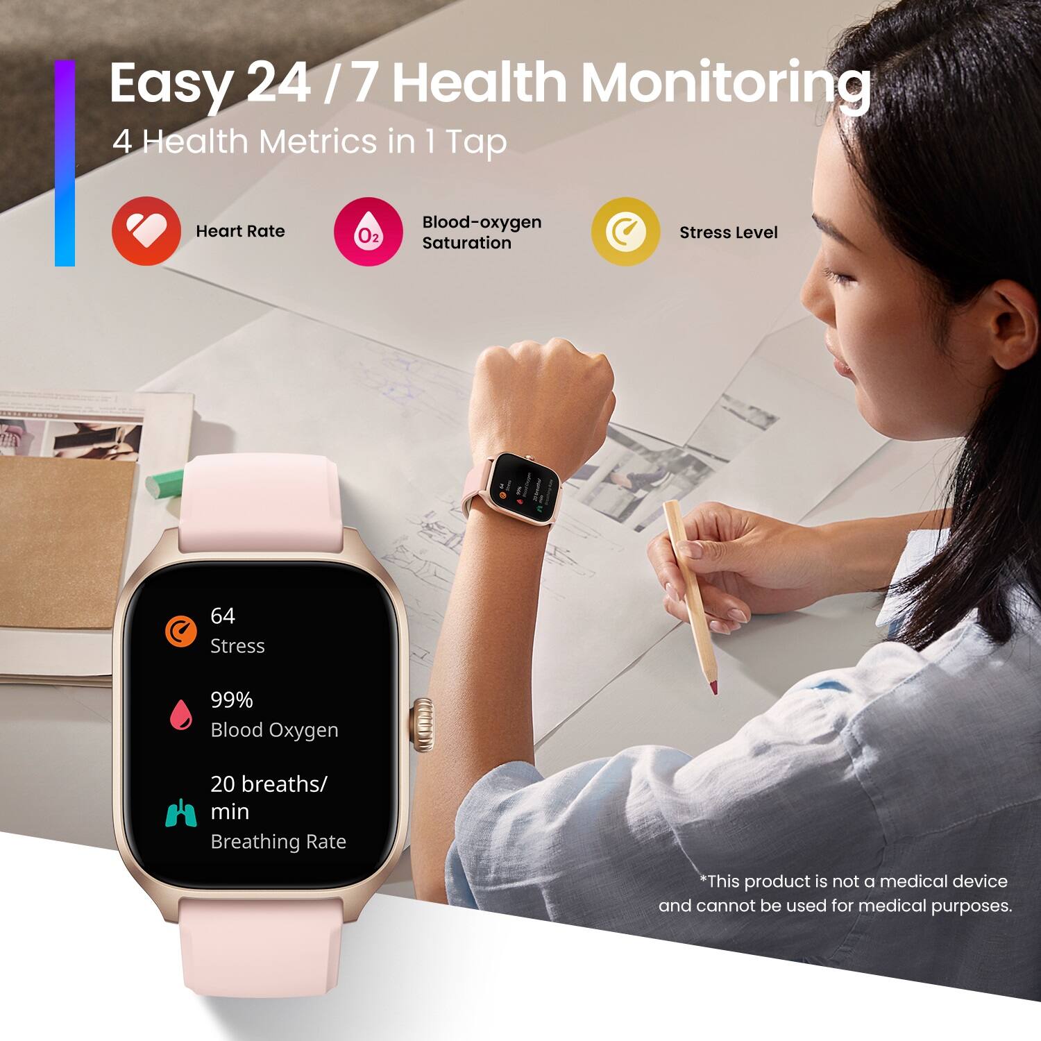 Amazfit GTS 4 Smartwatch 44,45mm Liga de Alumínio - Preto-W2168OV1N