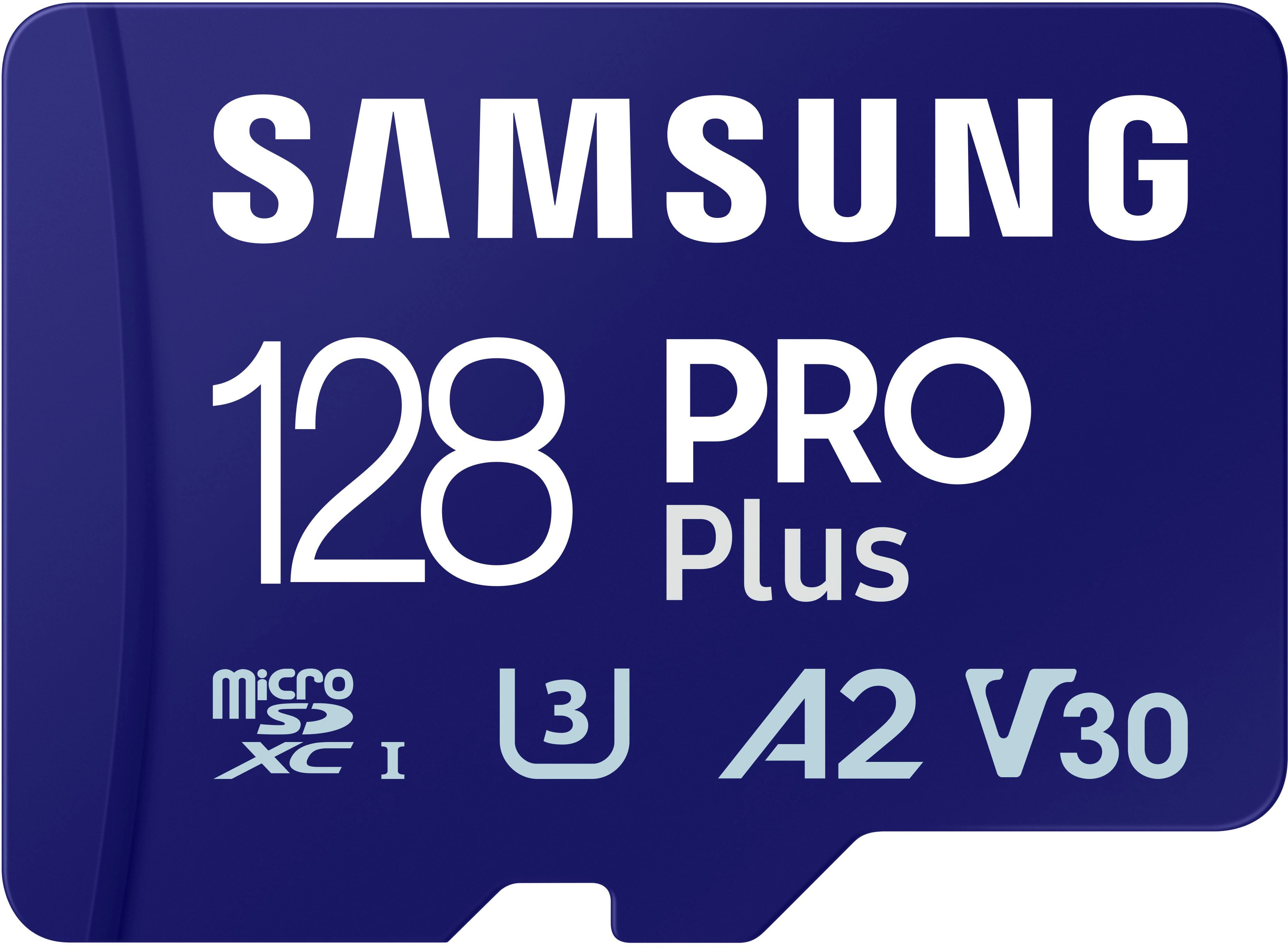 Samsung - Adaptador Pro Plus + Cartão de memória microSDXC de 128 GB, até 180 MB/s, UHS-l, C10, U3, V30, A2.-MB-MD128SA/AM