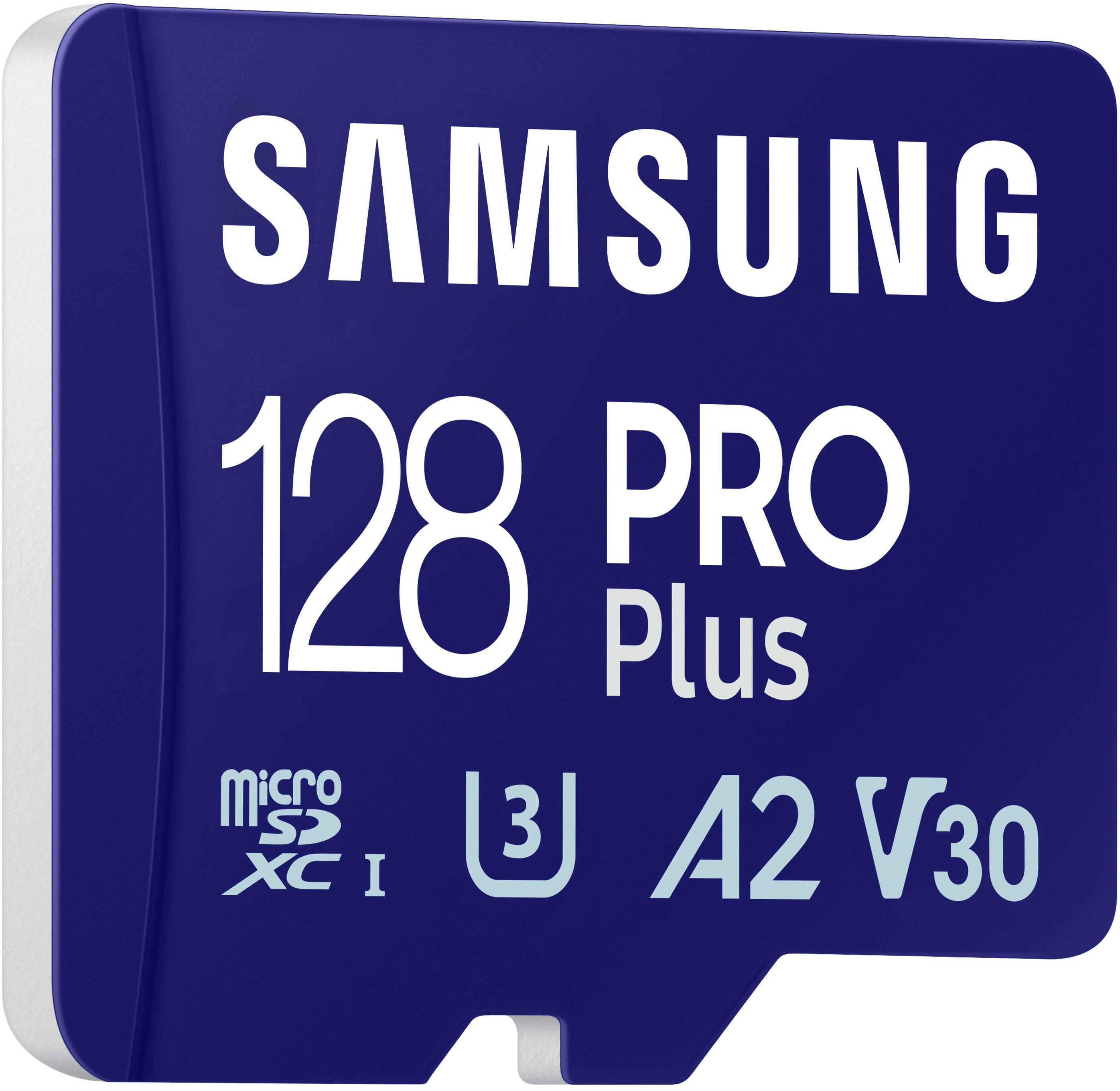 Samsung - Adaptador Pro Plus + Cartão de memória microSDXC de 128 GB, até 180 MB/s, UHS-l, C10, U3, V30, A2.-MB-MD128SA/AM