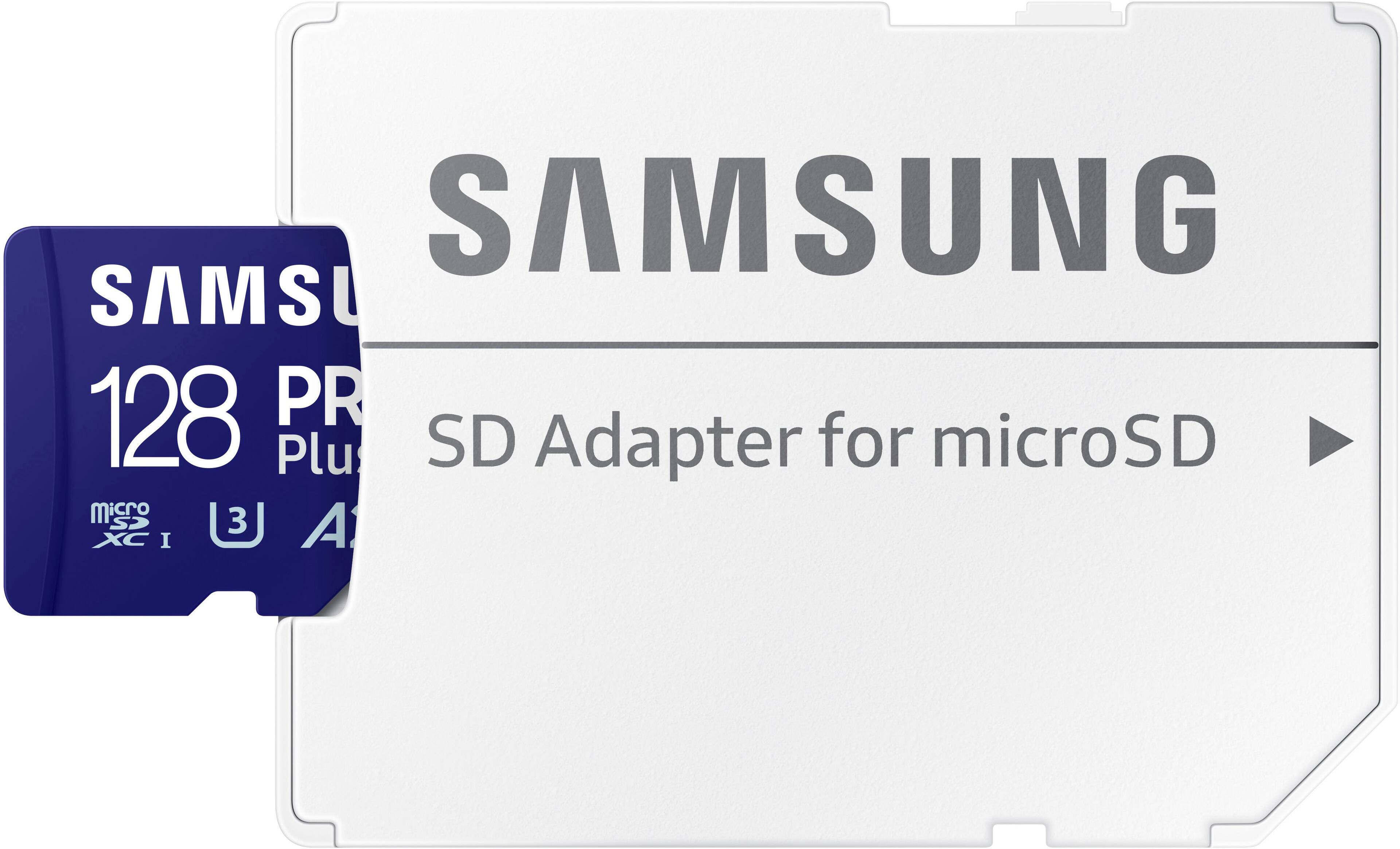 Samsung - Adaptador Pro Plus + Cartão de memória microSDXC de 128 GB, até 180 MB/s, UHS-l, C10, U3, V30, A2.-MB-MD128SA/AM