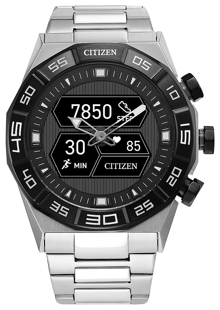 Citizen - Smartwatch esportivo híbrido unissex de aço inoxidável CZ Smart 44 mm com pulseira de aço inoxidável - Prata-JX2006-52E