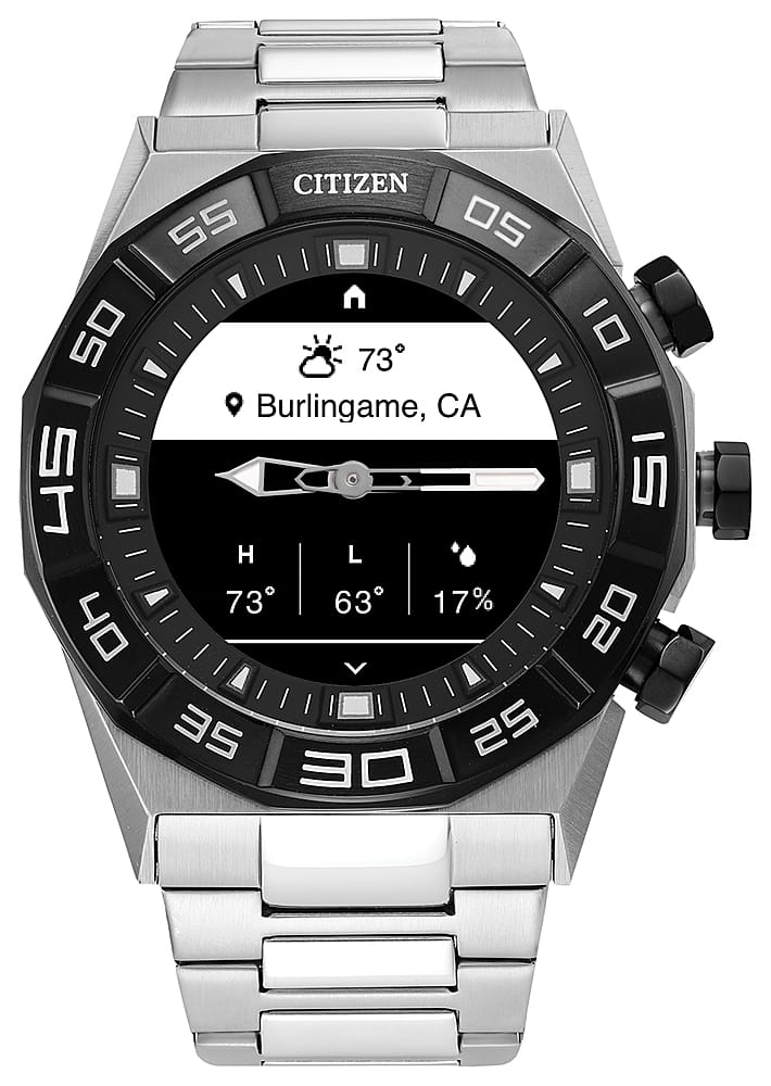 Citizen - Smartwatch esportivo híbrido unissex de aço inoxidável CZ Smart 44 mm com pulseira de aço inoxidável - Prata-JX2006-52E