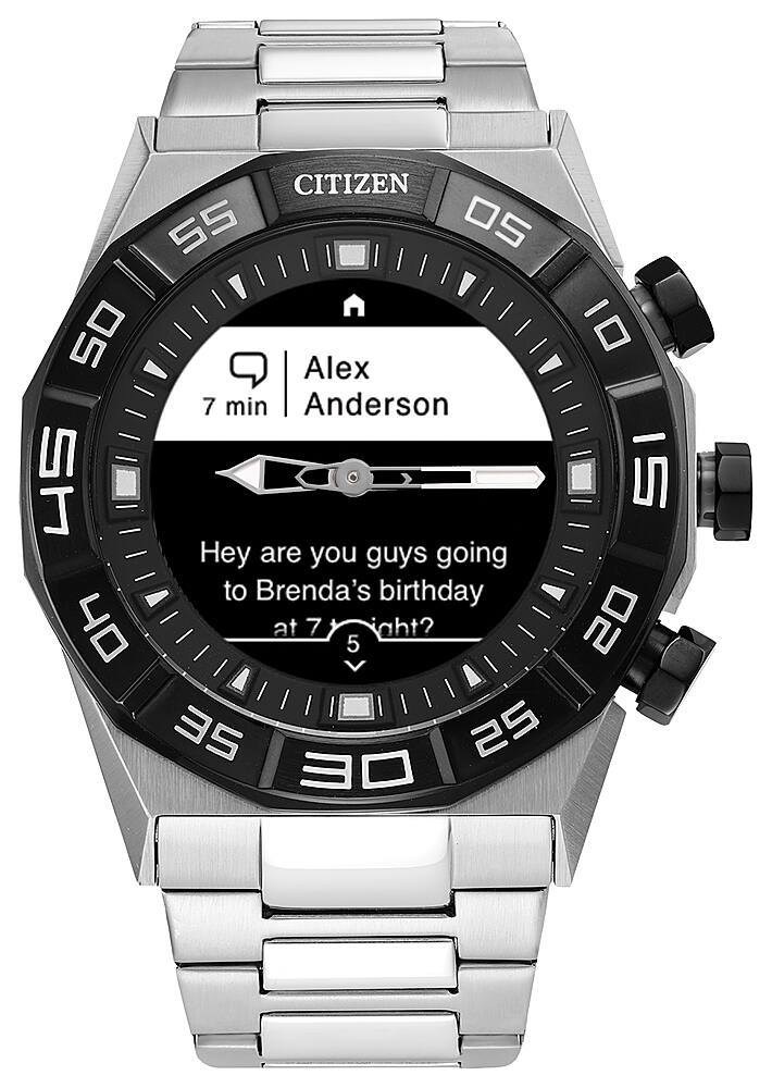 Citizen - Smartwatch esportivo híbrido unissex de aço inoxidável CZ Smart 44 mm com pulseira de aço inoxidável - Prata-JX2006-52E