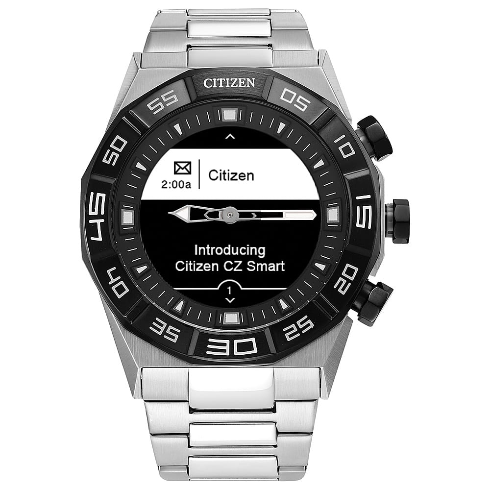 Citizen - Smartwatch esportivo híbrido unissex de aço inoxidável CZ Smart 44 mm com pulseira de aço inoxidável - Prata-JX2006-52E