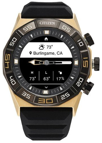 Citizen - CZ Smart 44 mm unissex IP inoxidável híbrido esporte smartwatch com pulseira de silicone - Gold-JX2009-03E