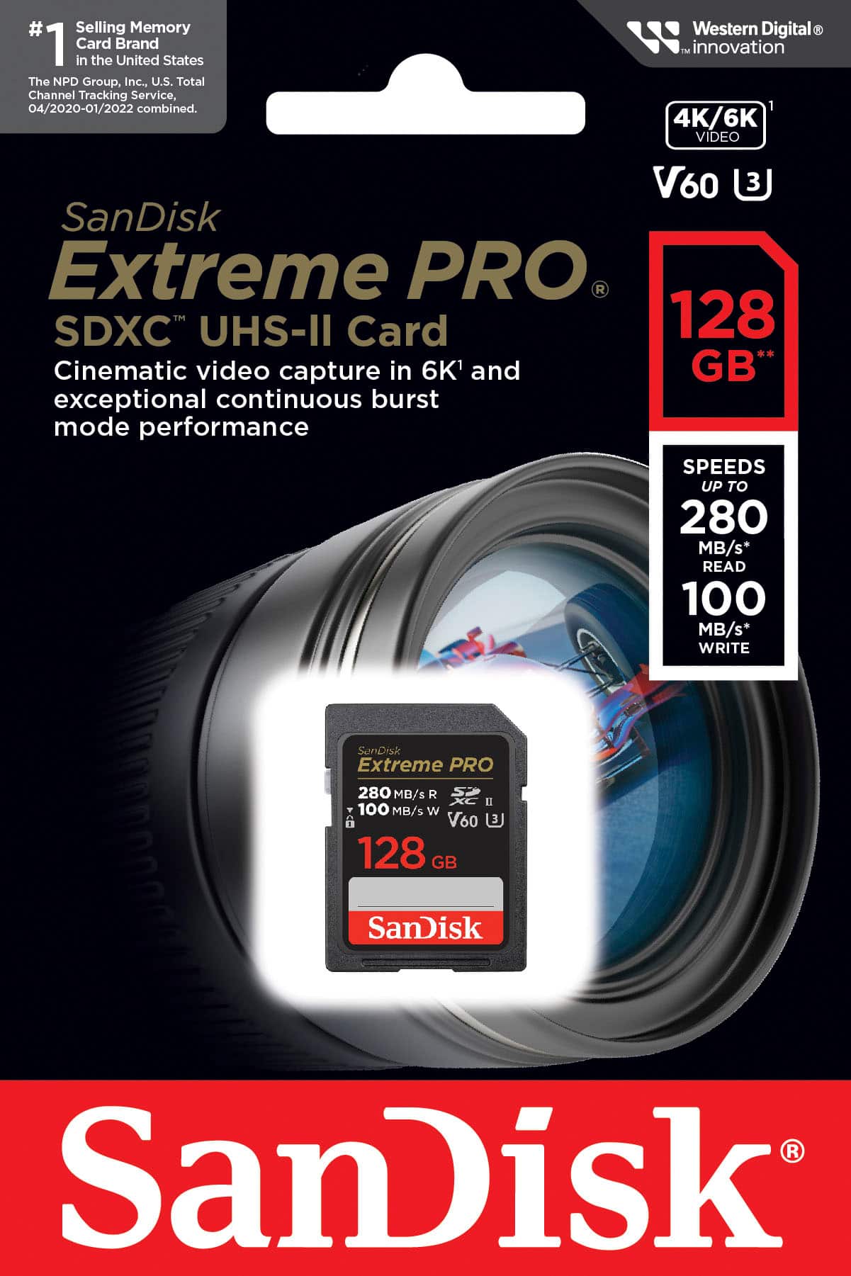 SanDisk - Cartão de memória Extreme Pro 128GB SDXC UHS-II V60-SDSDXEP-128G-ANCIN