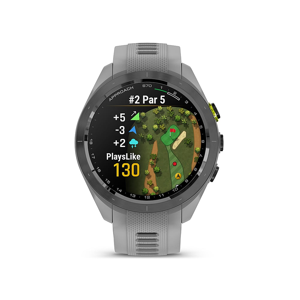 Garmin - Approach S70 GPS Smartwatch 42mm Cerâmica - Moldura de cerâmica preta com pulseira de silicone cinza em pó-010-02746-01