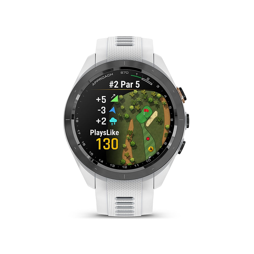Garmin - Approach S70 GPS Smartwatch 42mm Cerâmica - Moldura de cerâmica preta com pulseira de silicone branca-010-02746-00