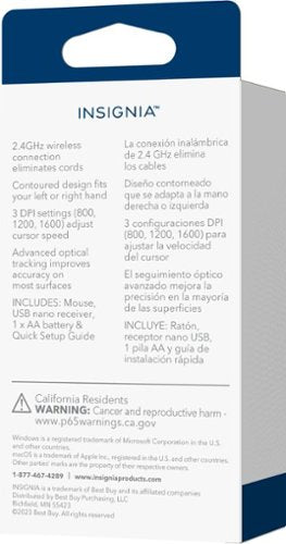 Insignia - Mouse óptico sem fio de 3 botões - Preto-NS-PM2SK3B23