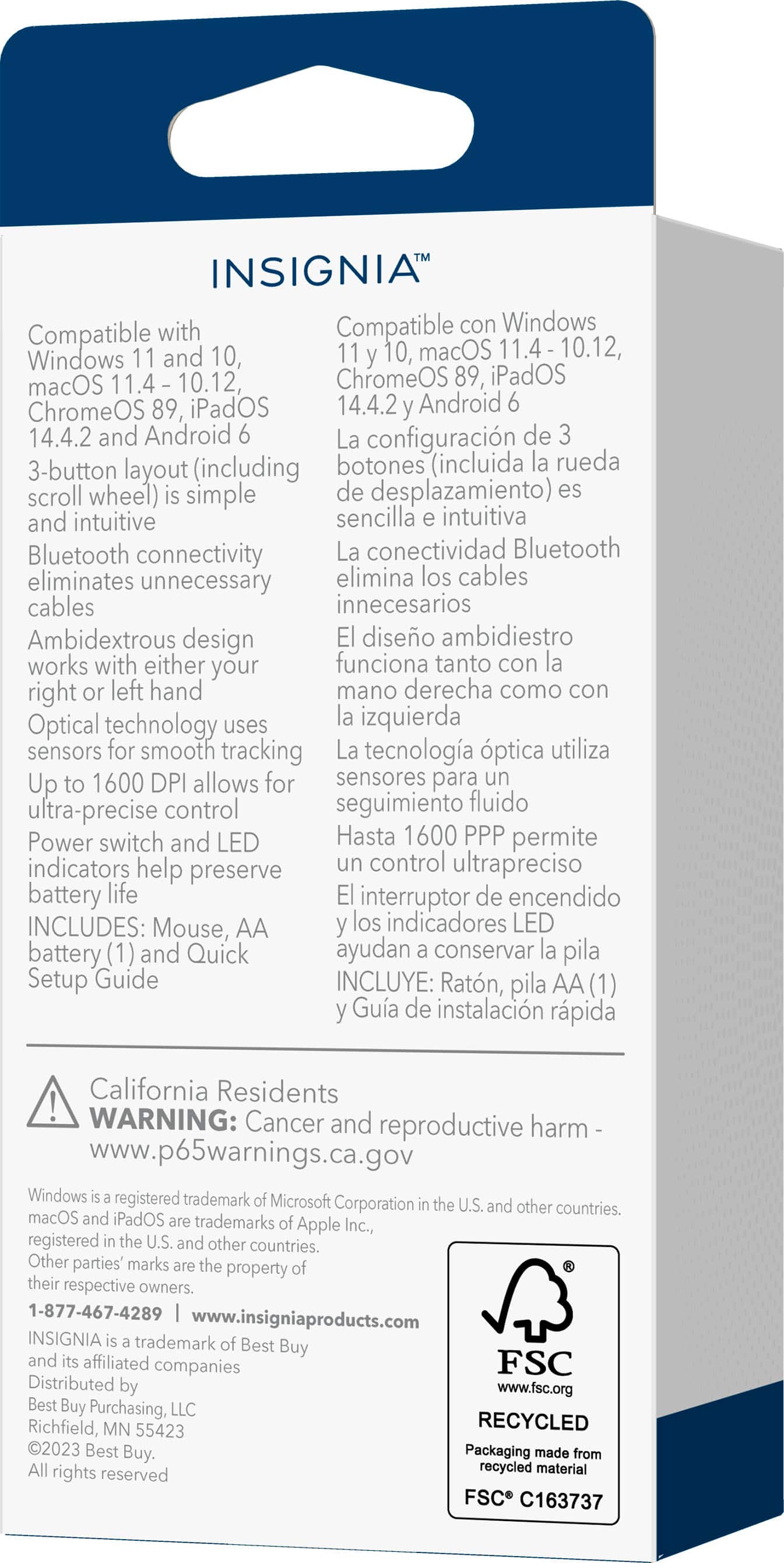 Insignia - Mouse Bluetooth de 3 botões - Preto-NS-PM3NK3B24