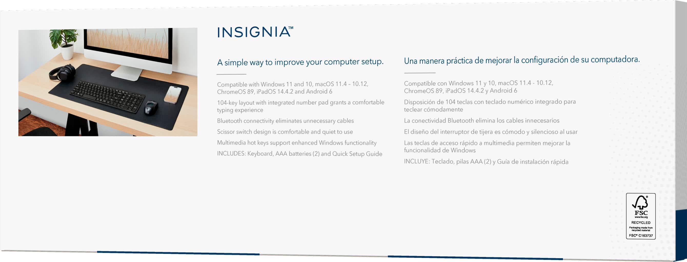 Insignia™ - Teclado de tesoura Bluetooth de tamanho normal - Preto-NS-PK3KCB24