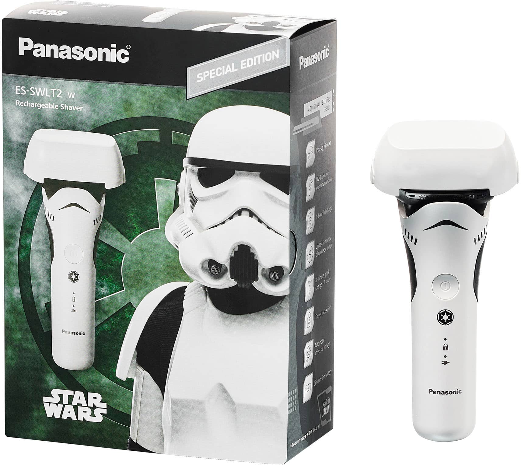Panasonic - Barbeador elétrico Star Wars Stormtrooper úmido/seco com sistema de corte de 3 lâminas e sensor de barba - branco/preto-ES-SWLT2W