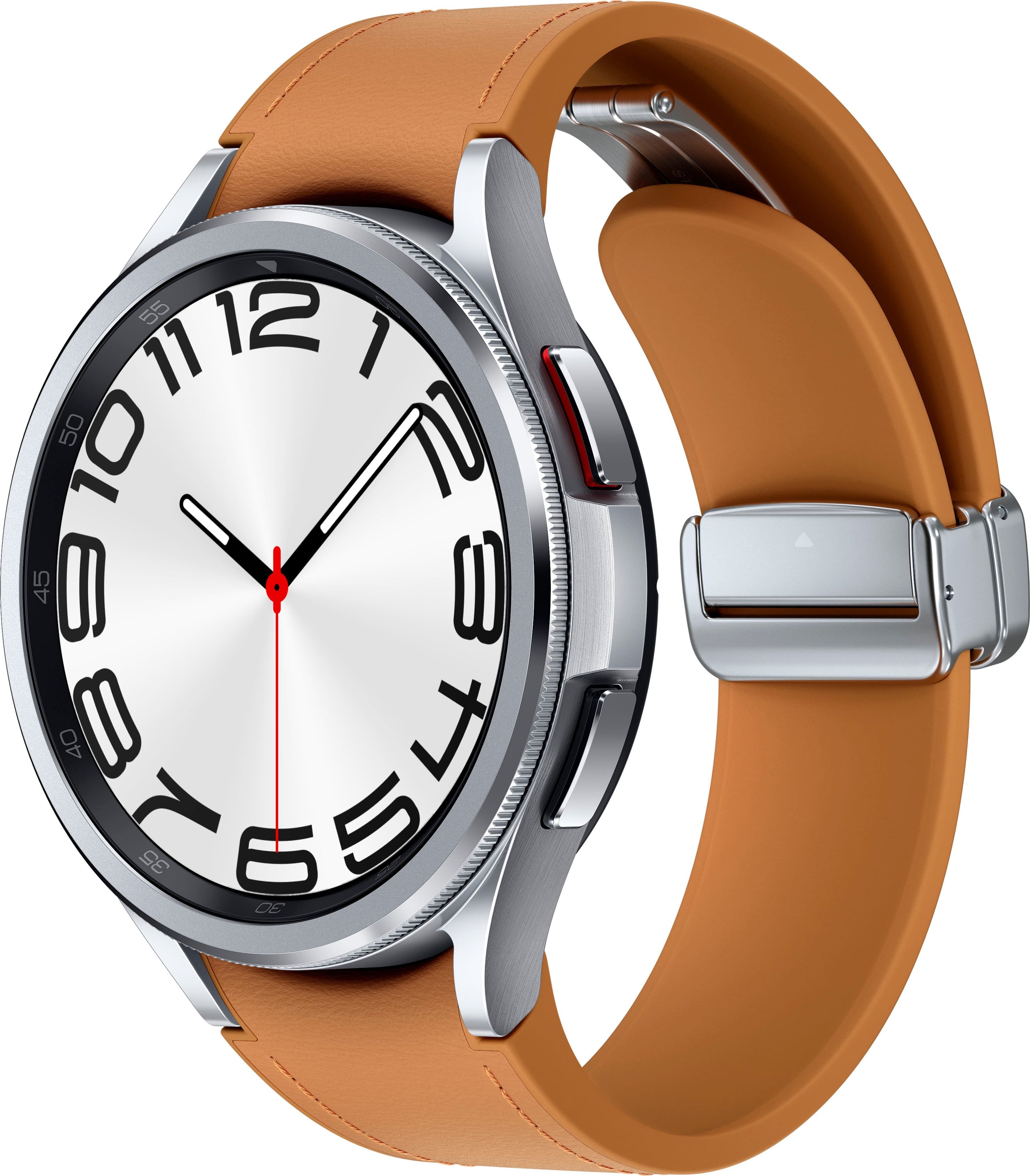 Samsung - BESPOKE Galaxy Watch6 Smartwatch clássico de aço inoxidável 47 mm BT com pulseira de camelo de couro ecológico híbrido D-Buckle (M/L) - Prat