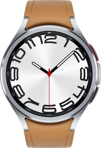 Samsung - BESPOKE Galaxy Watch6 Smartwatch clássico de aço inoxidável 47 mm BT com pulseira de camelo de couro ecológico híbrido D-Buckle (M/L) - Prat