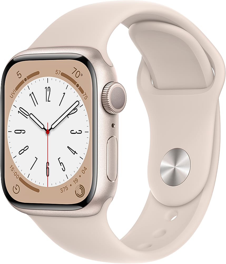 Apple - Relógio recondicionado certificado Geek Squad série 8 (GPS) caixa de alumínio de 41 mm com pulseira esportiva Starlight - M/L - Starlight-TI-G