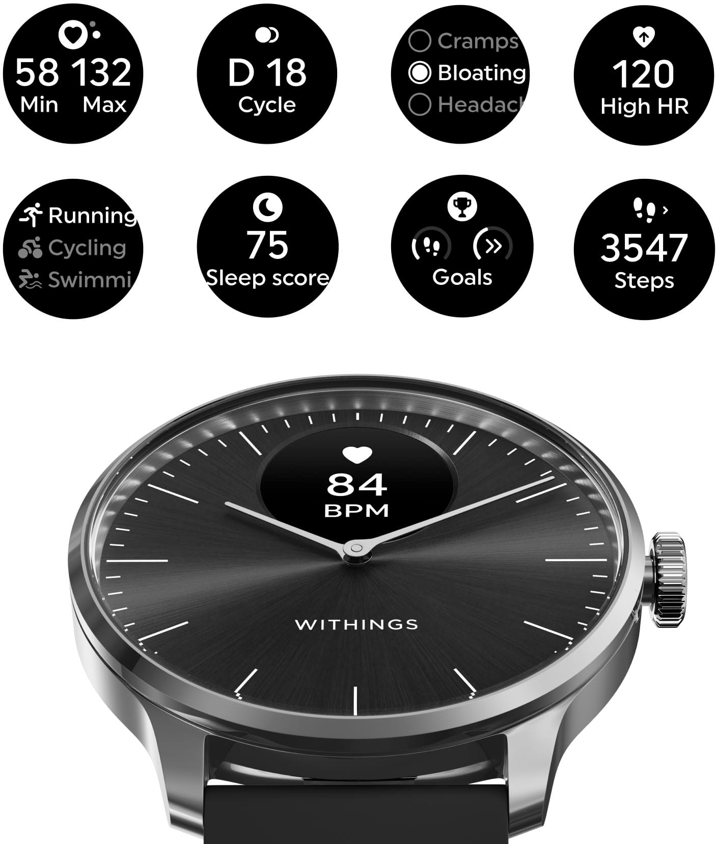 Withings - ScanWatch Light - Smartwatch híbrido de saúde diária - 37mm - Preto/Prata-HWA11-MODEL 5-ALL-INT