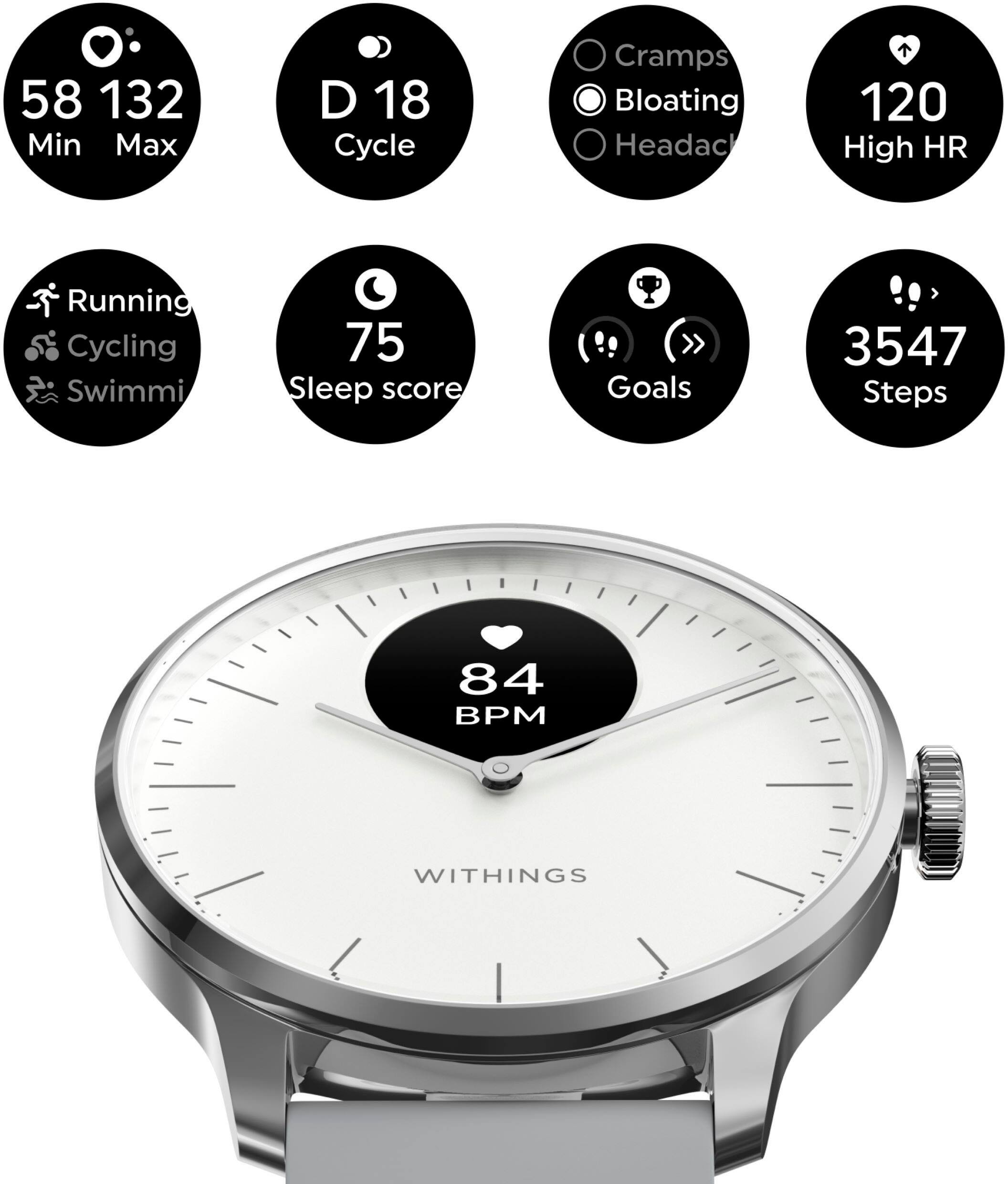 Withings - ScanWatch Light - Smartwatch híbrido de saúde diária - 37mm - Branco/Prata-HWA11-MODEL 3-ALL-INT