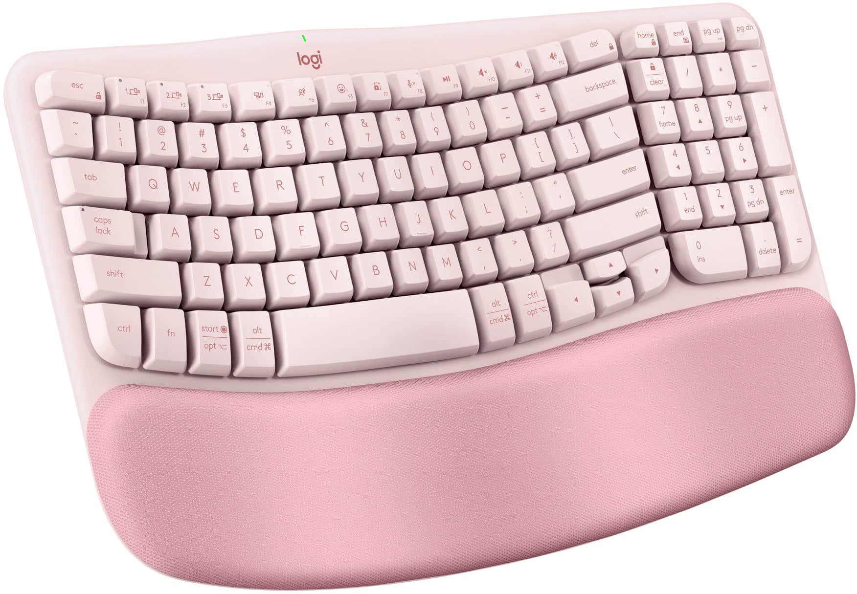 Logitech - Teclado ergonômico sem fio Wave Keys para Windows/Mac com apoio para as mãos integrado - Rose-920-012276