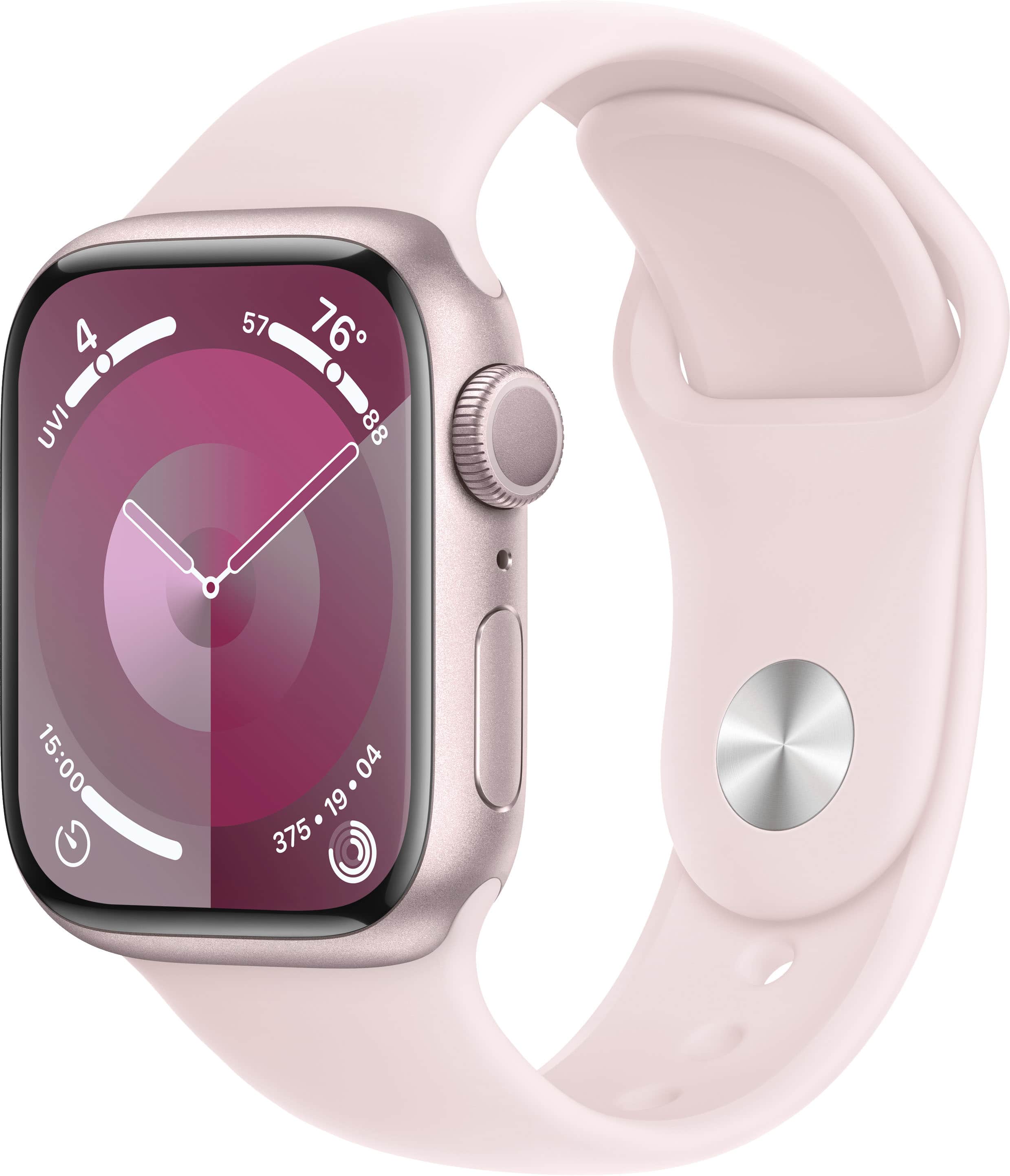 Caixa de alumínio Apple Watch Series 9 GPS 41 mm com pulseira esportiva rosa claro (médio/grande) - rosa-MR943LW/A