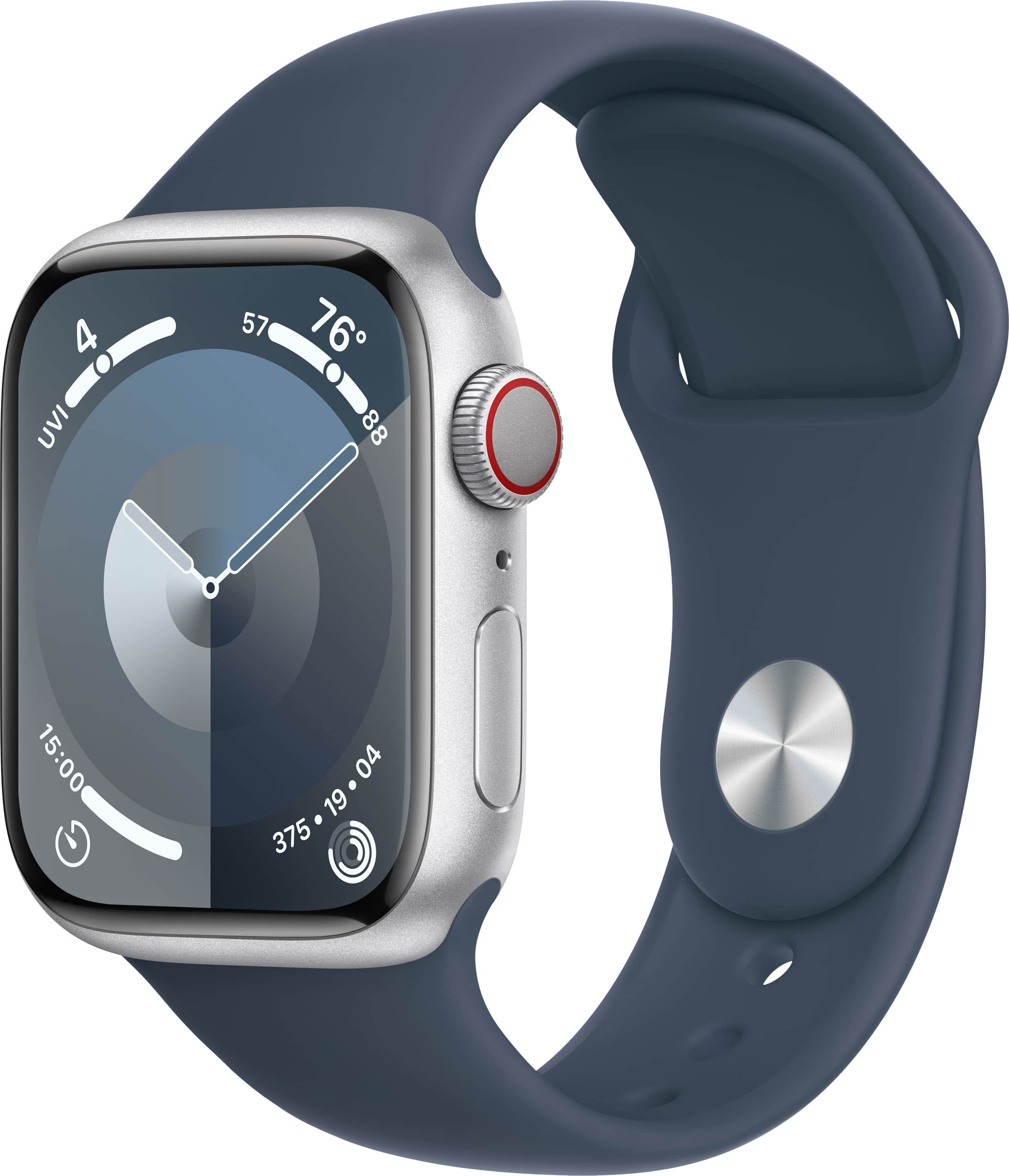 Apple Watch Series 9 GPS + Cellular Caixa de alumínio de 41 mm com pulseira esportiva Storm Blue (pequeno/médio) - prata-MRHV3LW/A