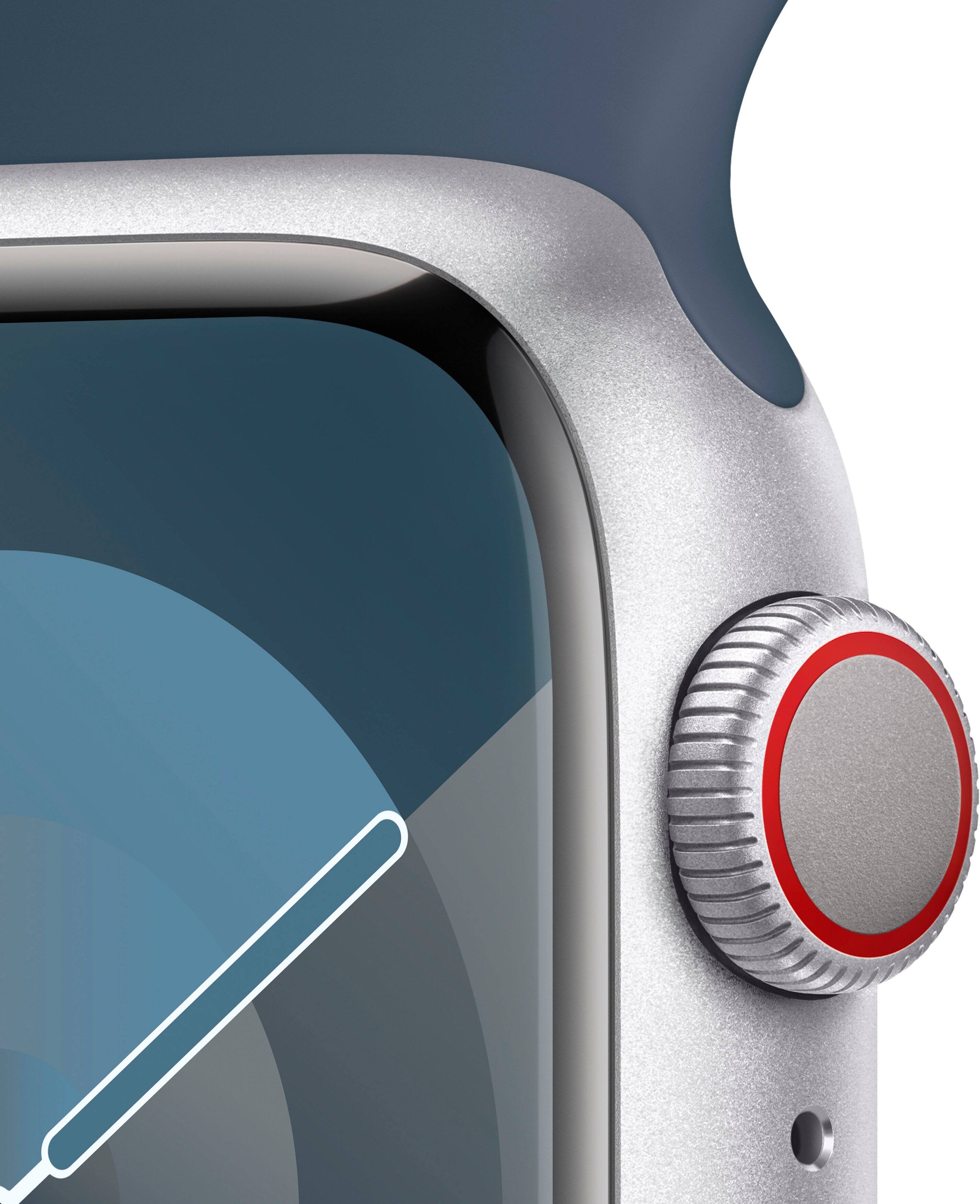 Apple Watch Series 9 GPS + Cellular Caixa de alumínio de 41 mm com pulseira esportiva Storm Blue (pequeno/médio) - prata-MRHV3LW/A