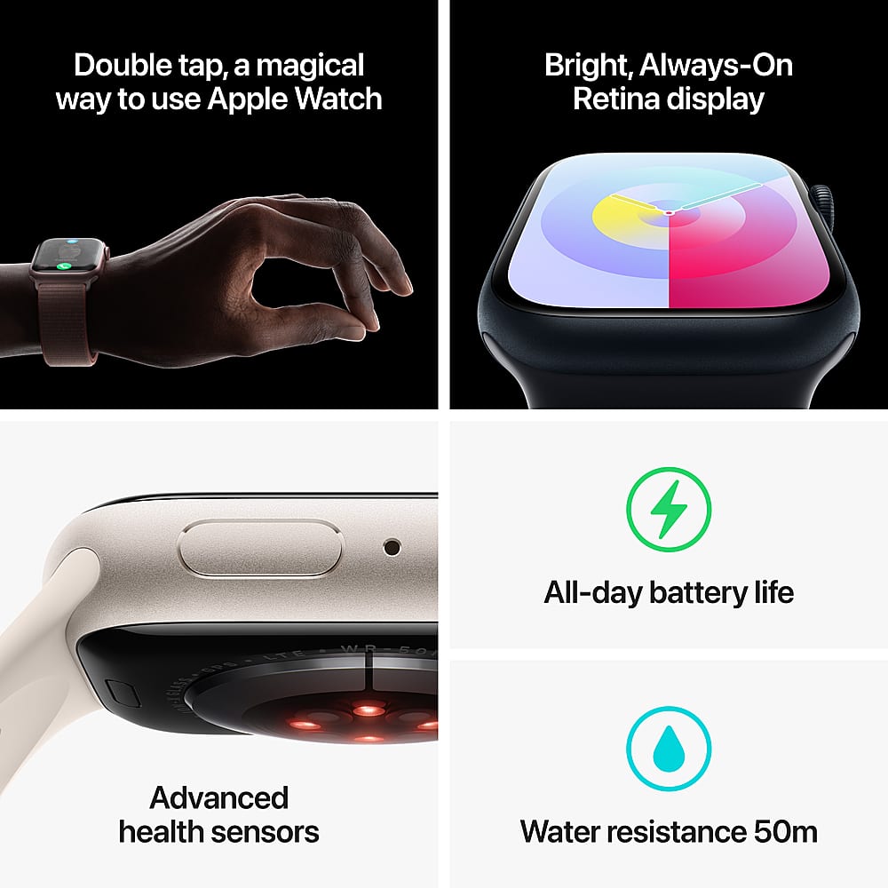 Apple Watch Series 9 GPS + celular 45 mm caixa de alumínio com pulseira esportiva Starlight (pequeno/médio) - Starlight-MRM83LW/A
