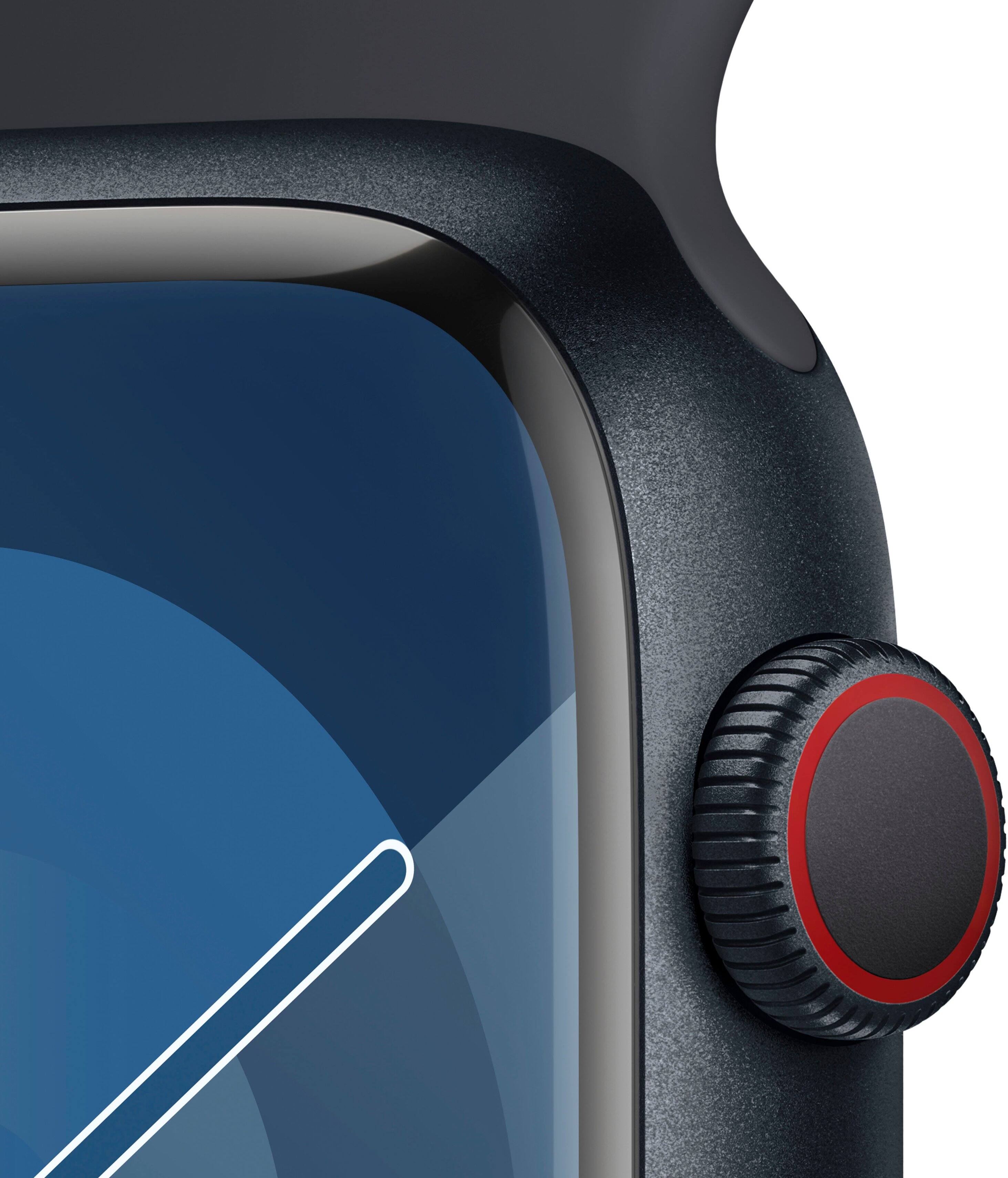Apple Watch Series 9 GPS + celular, caixa de alumínio de 45 mm com pulseira esportiva Midnight (média/grande) - Midnight-MRMD3LW/A