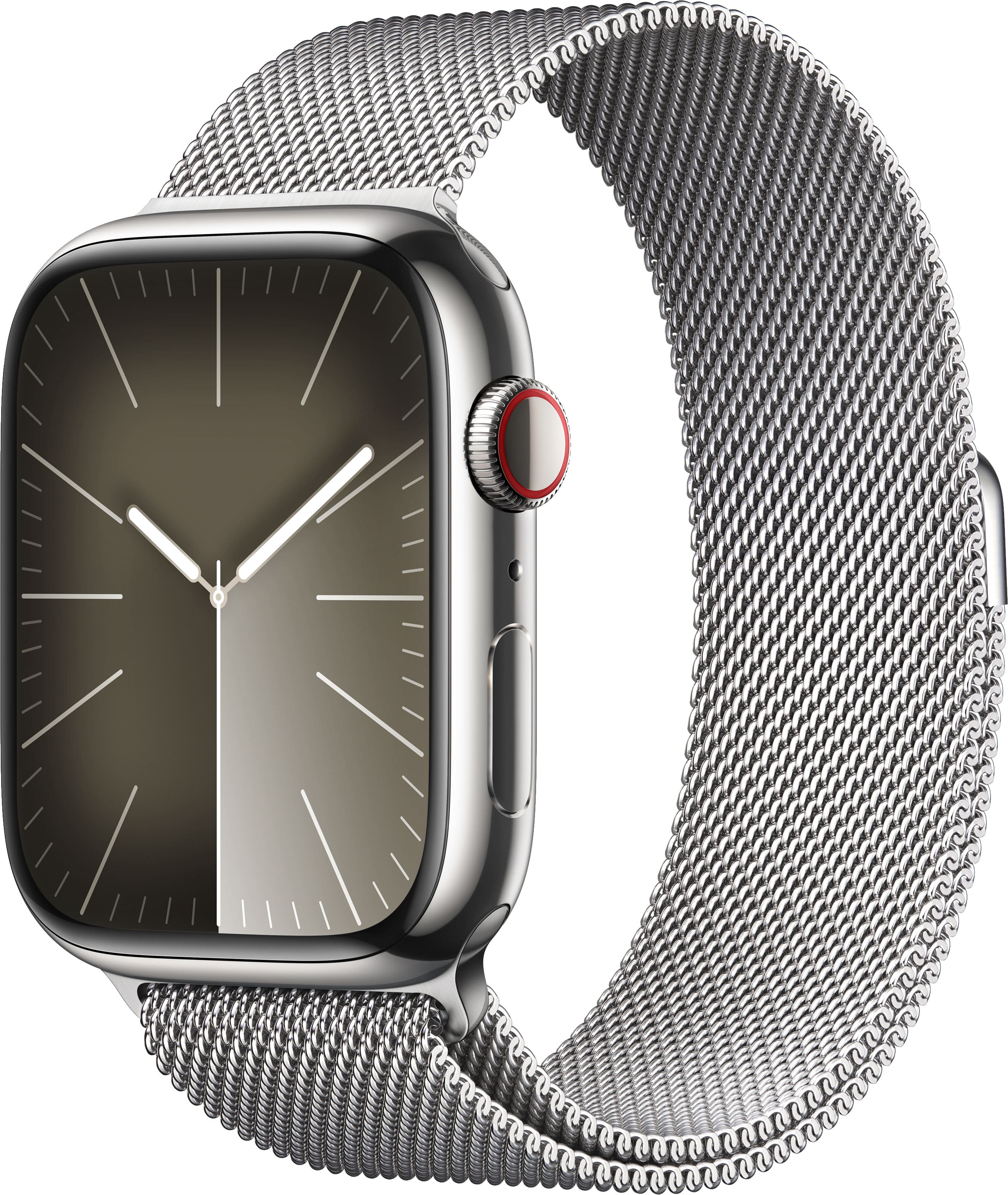 Apple Watch Series 9 GPS + Cellular Caixa de aço inoxidável de 45 mm com alça milanesa prateada - Prata-MRMQ3LW/A