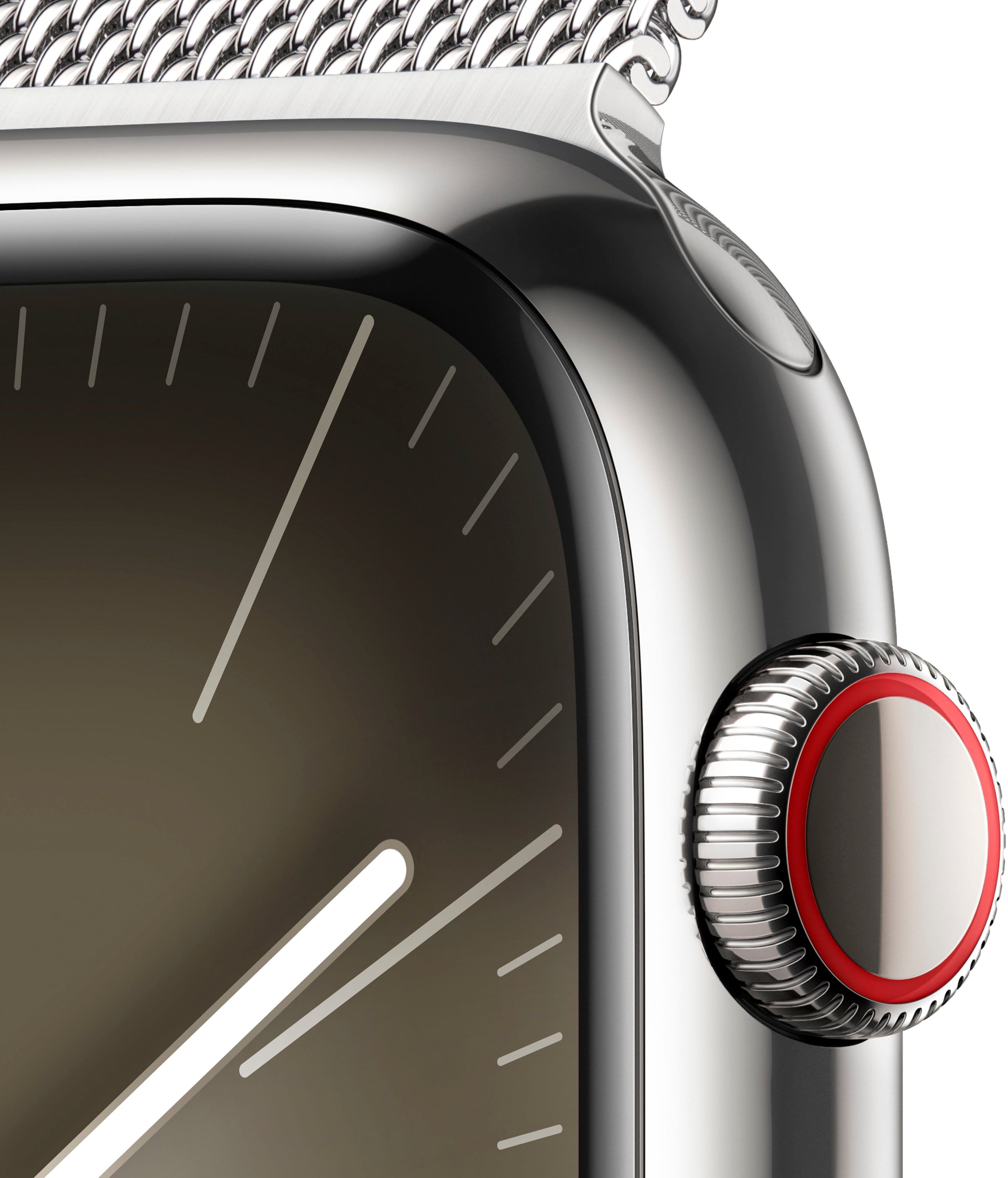Apple Watch Series 9 GPS + Cellular Caixa de aço inoxidável de 45 mm com alça milanesa prateada - Prata-MRMQ3LW/A