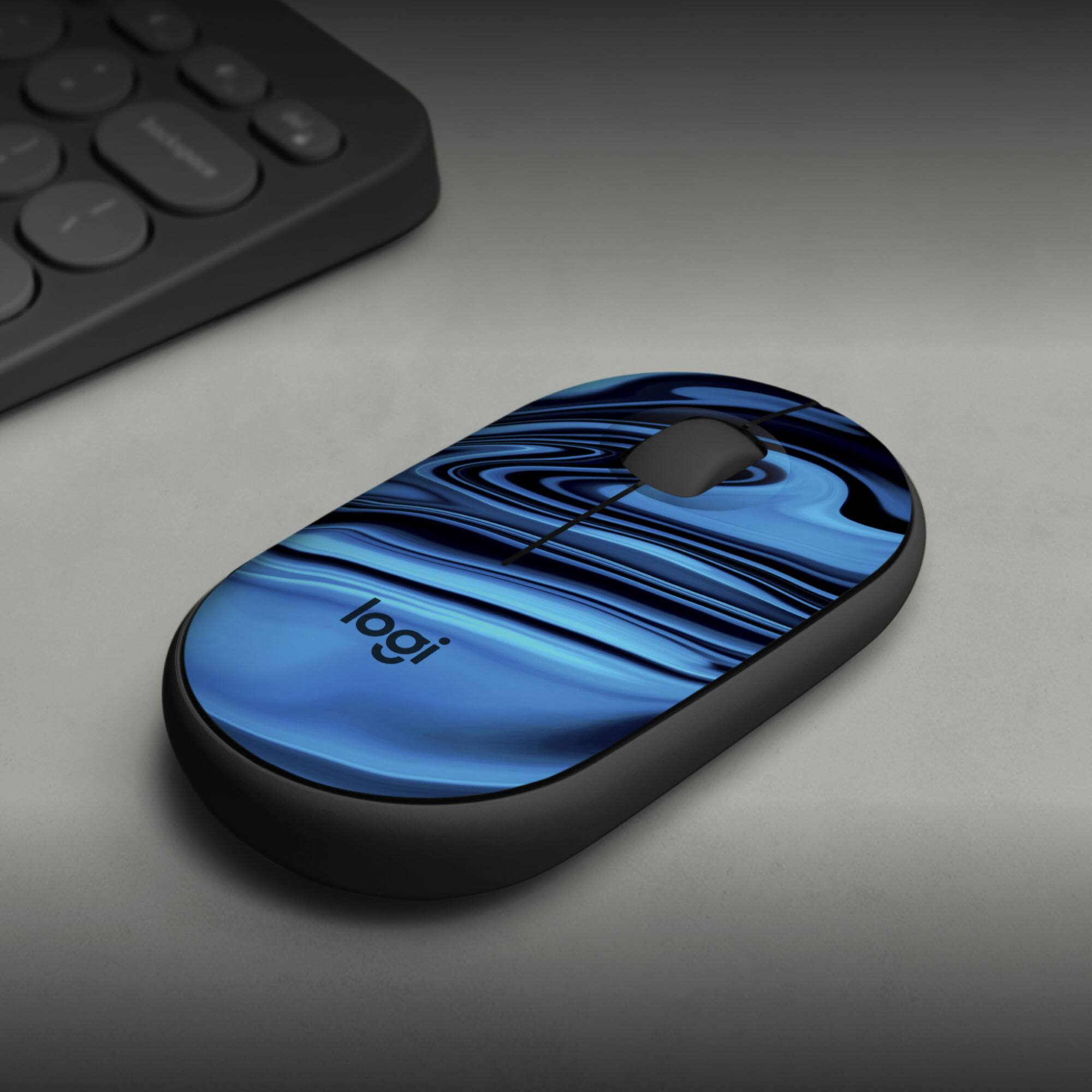 Logitech - Mouse ambidestro sem fio M340 de edição limitada com cliques silenciosos - Azul Galaxy-910-007282