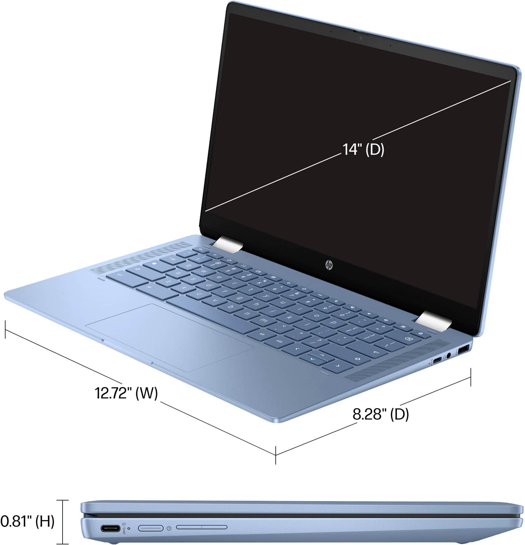 HP - Chromebook com tela sensível ao toque 2 em 1 de 14" - Processador Intel N100 - 4 GB de memória - 64 GB eMMC - Azul celeste-A28Q7UA#ABA