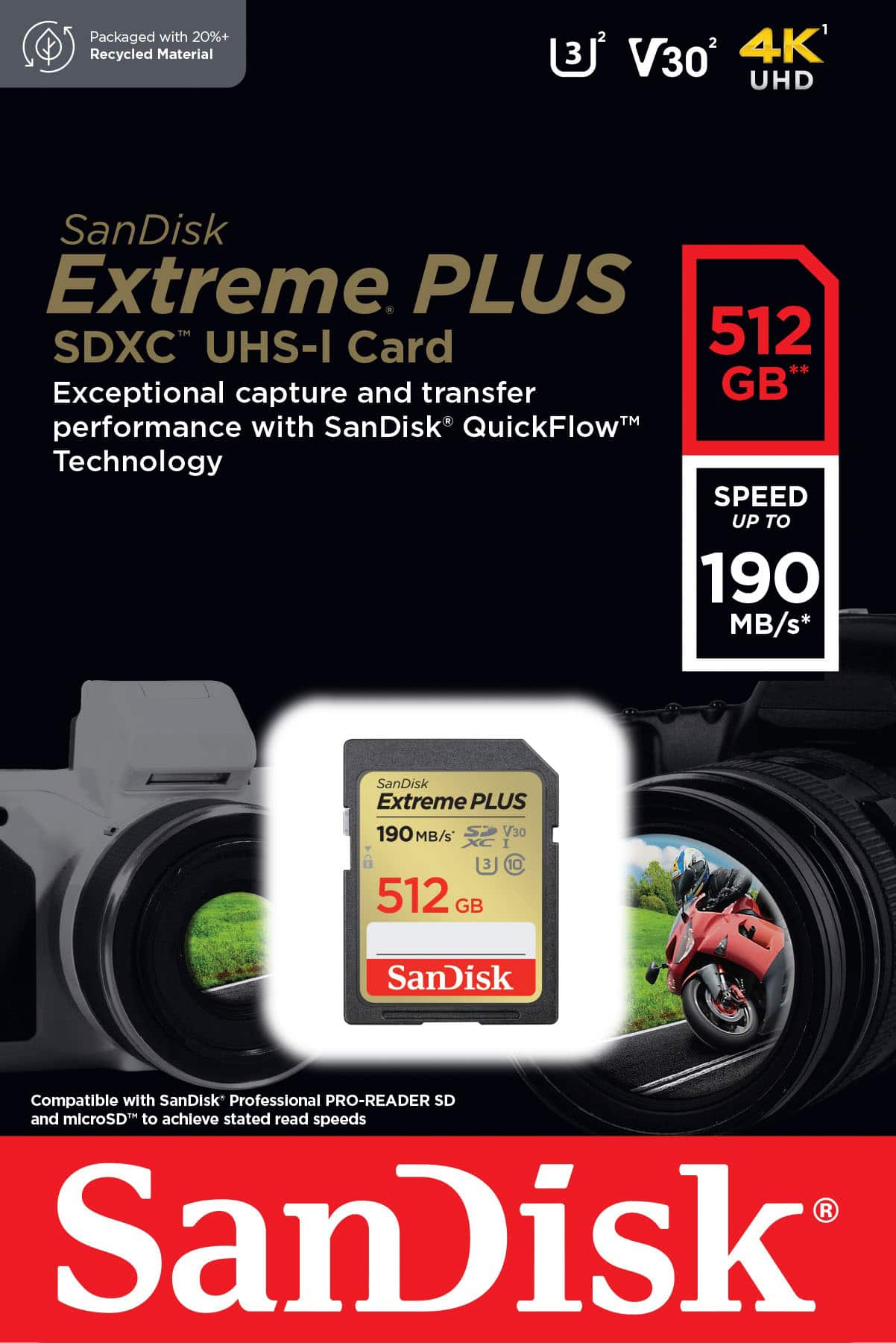 SanDisk - Cartão de memória Extreme PLUS 512GB SDHC/SDXC UHS-I-SDSDXWV-512G-ANCIN