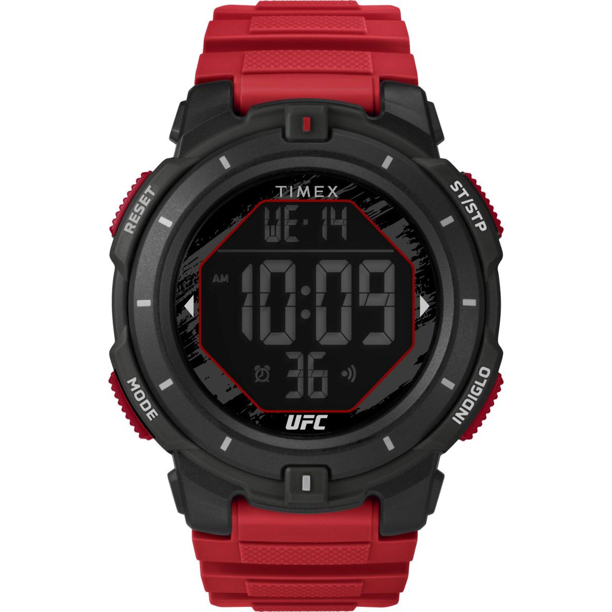 Timex - Relógio masculino UFC Rumble 50 mm - Pulseira vermelha com mostrador digital e caixa preta - Vermelho-TW5M59800JT